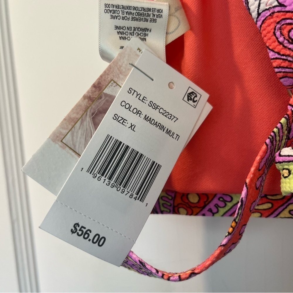 Jessica Simpson Retro Pink Orange Paisley Tie Bikini Top Size XL - Picture 7 of 12